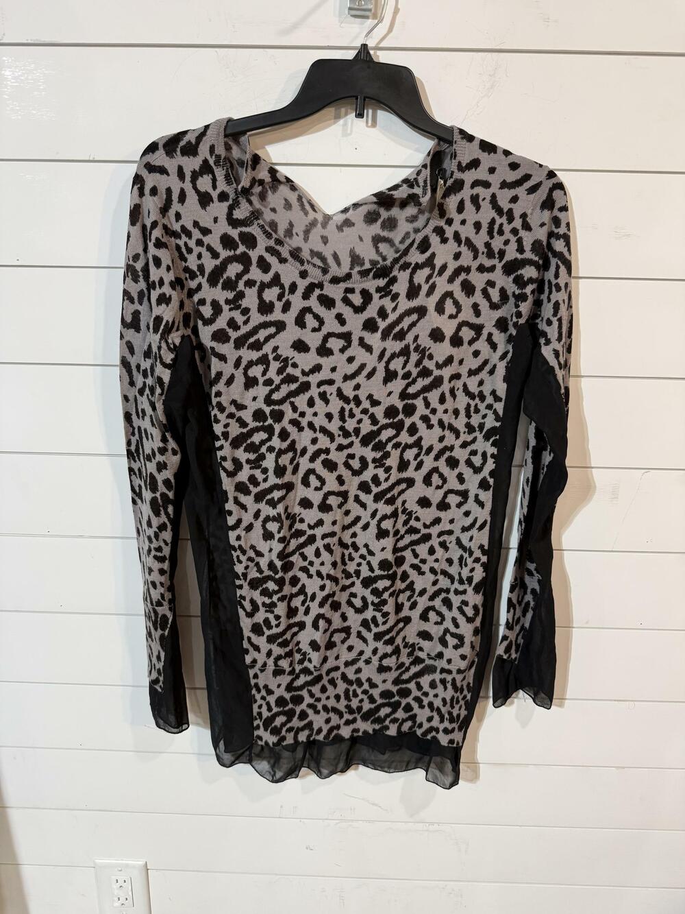 Poems Italian Made Gray/Black Leopard Print Wool Long Sweater Tunic M NWT